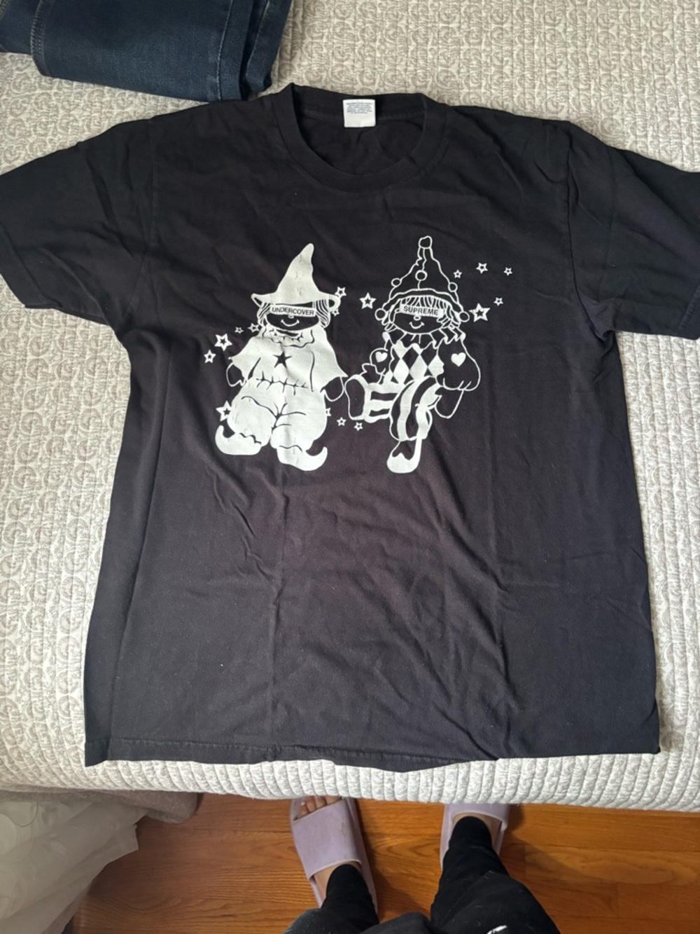Supreme Black Kids Tee with White Cartoon Duo